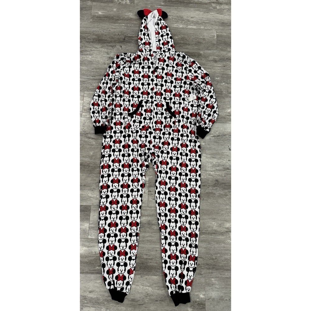 Disney Mickey Minnie Mouse All Over Print Zip Up One Piece Pajamas Womens 2XL